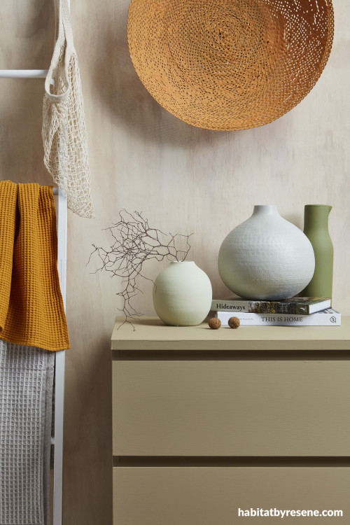 bathroom, plywood feature wall, plywood bathroom, orange interior accessories 