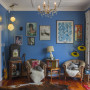 sitting room, blue room, blue paint, blue living room