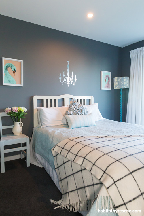 grey paint, bedroom, interior, cosy room