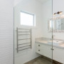 bathroom, white bathroom, brick bathroom tile, resene white pointer, cottage, white interior