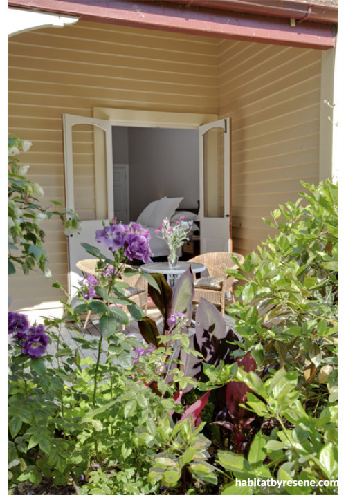 villa, renovation, garden, painted weatherboards, house exterior, yellow exterior, neutrals