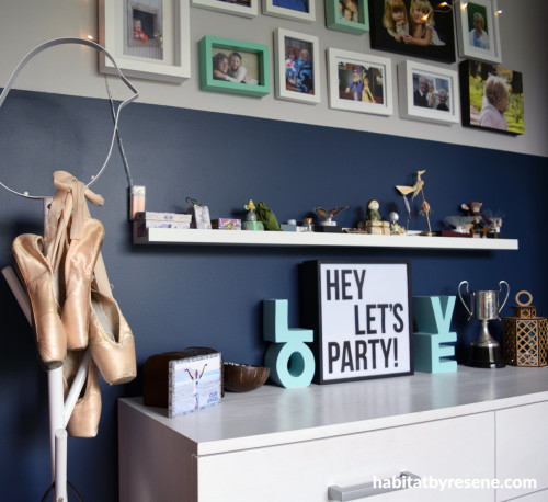 bedroom, kids bedroom, childrens bedroom, blue bedroom, blue feature wall, deep blue