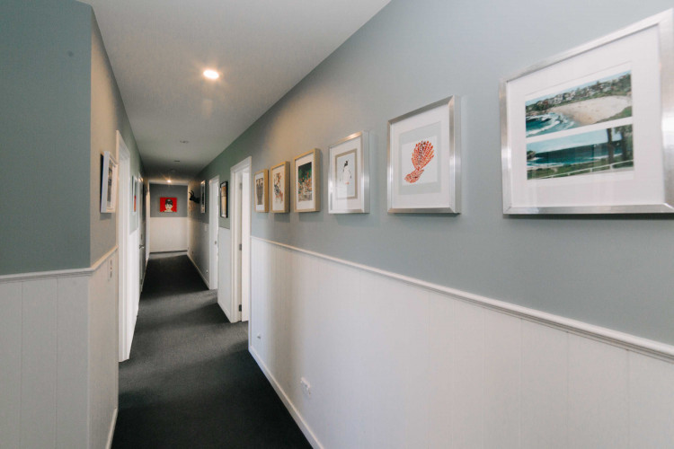 hallway, grey hallway, white and grey interior, tongue and groove panelling, interior panelling 
