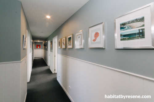 hallway, grey hallway, white and grey interior, tongue and groove panelling, interior panelling