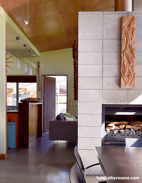 green, open plan, fire place, fireplace, paint ideas, paint trends