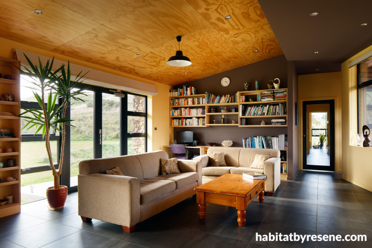 living room, brown, yellow