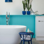 bathroom, aqua bathroom, aqua feature wall, tongue and groove wall, aqua interior