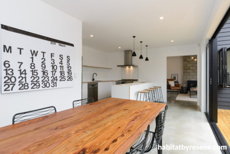 black exterior, resene black, resene alabaster, white walls, scandi design, kitchen