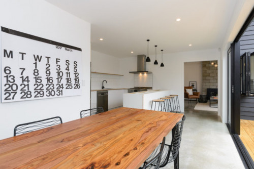black exterior, resene black, resene alabaster, white walls, scandi design, kitchen