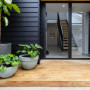 black exterior, resene black, resene alabaster, white walls, scandi design, entrance