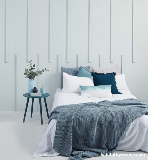 bedroom inspiration, bedroom ideas, bach interior ideas, bach interior inspiration, blue bedroom