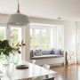 dining room, open plan living, white dining room, window seat, neutral dining room 