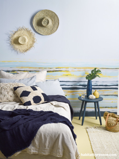 bedroom, blue, coastal, ombre, feature, paint effects