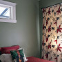 bedroom, guest bedroom, green bedroom, olive green, green walls, green and red
