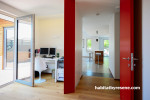 study, living area, white study, white living area, red door, red study, red and white