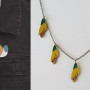 kowhai necklace, bird brooch, wooden necklace, wooden brooch, painted necklance, painted brooch