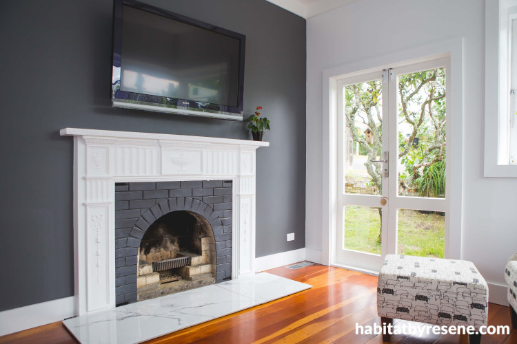 lounge, living room, fireplace, grey living room, grey feature wall, white and grey lounge