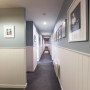 painted hallway, hallway ideas, entrance way, tounge-and-groove panelling, blue and white hallway