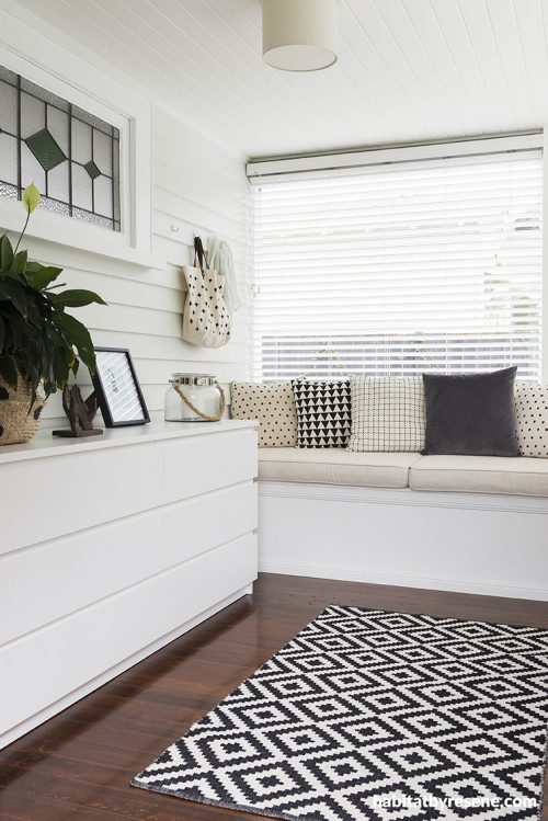 living room, white, bungalow, renovating a bungalow, bungalow renovation, resene merino