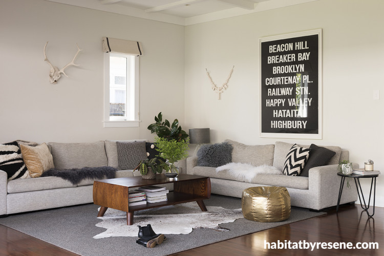 living room, white, bungalow, renovating a bungalow, bungalow renovation, resene merino
