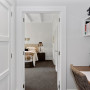 white bedroom, master bedroom, hallway study, hallway office, white home office