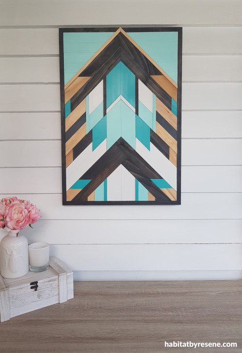 wall art, resene artwork, geometric art, wooden wall art, diy inspiration, resene java, gift idea