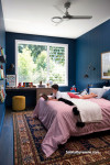 bedroom, blue bedroom, dark blue paint, children's bedroom, interior design 