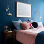 bedroom, blue bedroom, dark blue paint, children's bedroom, interior design