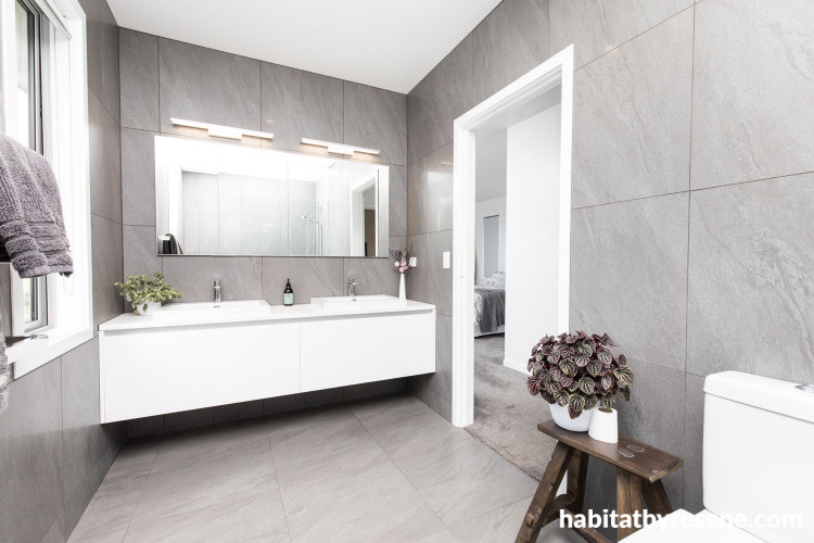 grey bathroom, bathroom, monochrome bathroom, grey tiles, grey and white bathroom