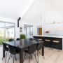 kitchen, white kitchen, black and white kitchen, open plan living, monochrome dining room