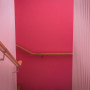 Stairwell, stairs, pink walls, pink stairs, Resene 