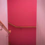 Stairwell, stairs, pink walls, pink stairs, Resene 