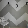 painted hallway, grey hallway, grey and white patterned wall, interior design 