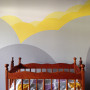 nursery, cloud feature wall, painted clouds, clouds nursery, cloud wall art, children's room