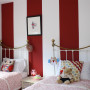 kids bedroom, children's bedroom, red and white stripes, feature wall, interior, paint, owl