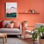 colour trends, orange interior ideas, living room inspiration, orange feature wall, lounge decor