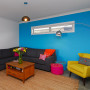 blue paint, living room, lounge bold colours, feature wall, bright paint 