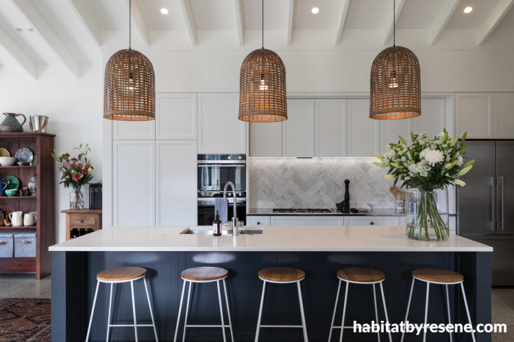 kitchen, black and white kitchen, white kitchen, kitchen island, resene cinder, renovated kitchen