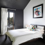 bedroom, black and white bedroom, green feature wall, black bedroom, resene nocturnal