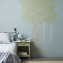 feature wall, bedroom, blue bedroom, tree feature wall, nature inspired wall, cross stitch