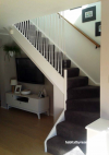 coastal cottage, neutrals, stairwell, white stairwell, rope banister, staircase 
