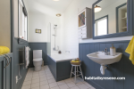 bathroom, blue, tongue and groove, dado