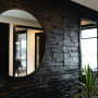 entranceway, black entranceway, black feature wall, resene nero, black and white, black hallway