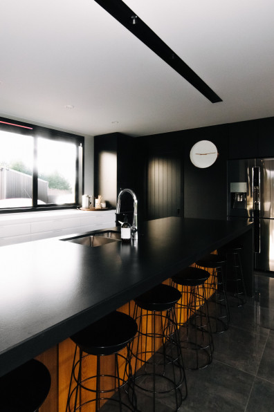 This striking black kitchen is the crown jewel of a contemporary North Otago farmstead This striking black kitchen is the crown jewel of a contemporary North Otago farmstead