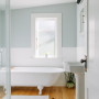 bathroom, blue bathroom, heritage bathroom, free standing bath, Resene