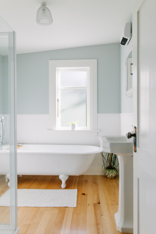 bathroom, blue bathroom, heritage bathroom, free standing bath, Resene