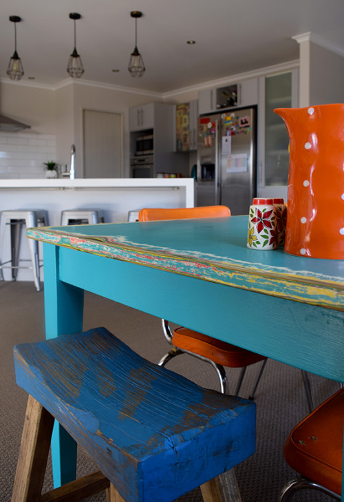 blue table, DIY, upcycling table