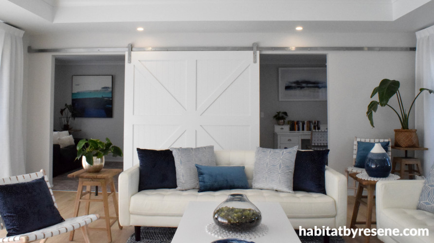 lounge inspiration, living room ideas, barn style door, home office ideas, home office design