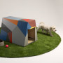 dog house, painted dog house, geometric pattern, paint ideas, resene paint