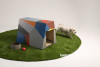 dog house, painted dog house, geometric pattern, paint ideas, resene paint 